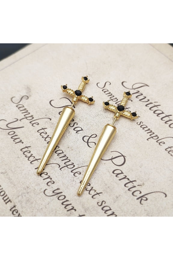Vintage Dark Gothic Kinitial Sword Earrings For Women Men Dagger Piercing Earring Ear Jacket Punk Goth Halloween Jewelry Gift