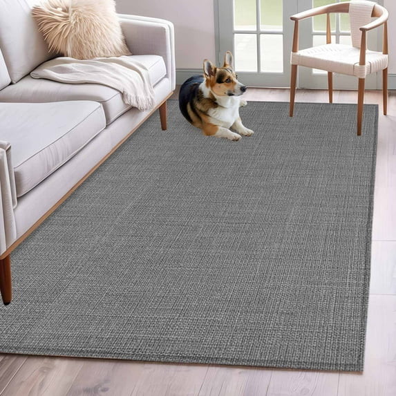 Vintage Dark Gray Area Rug 4x6 FT,Non Slip Kids Room Carpet,Farmhouse Retro Solid Color Linen Texture Washable Soft Floor Carpet Non-Shedding Throw Rug for Dorm Kitchen Study Room Home Office Bedside