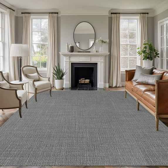 Vintage Dark Gray Area Rug 6x9 FT, Non Slip Living Room Throw Carpet, Farmhouse Retro Solid Color Linen Texture Washable Soft Large Floor Carpet Non-Shedding Rug for Bedroom Dining Room Play Room