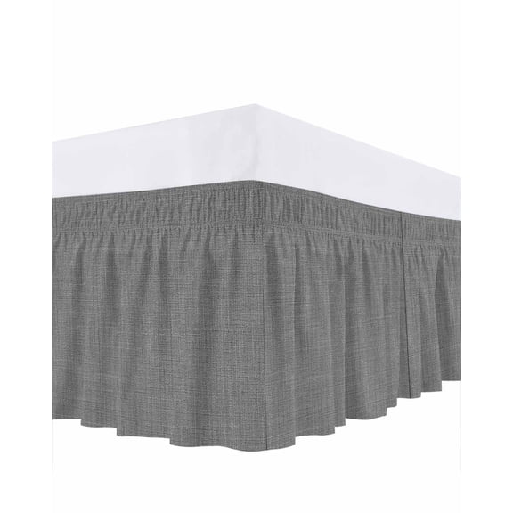 Vintage Dark Gray Bed Skirt Queen Size, Farmhouse Retro Solid Color Linen Texture Wrap Around Bed Skirting with Adjustable Elastic Strap, Dust Ruffle Pleated Bedskirts 16 Inch Drop for Bedroom Beds