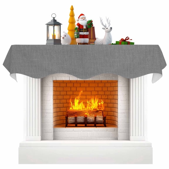 Vintage Dark Gray Fireplace Mantel Scarf Table Runner, Farmhouse Retro Solid Color Linen Texture Winter Garland Mantel Top Tablerunners Dresser Scarves Cover Decorations for Party Living Room 60"x17"