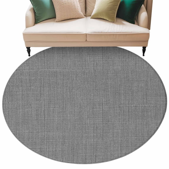 Vintage Dark Gray Large Area Rugs for Bedroom Living Room, Soft Non Slip Carpet Bedside Rug, Farmhouse Retro Solid Color Linen Texture Round Floor Cover Kitchen Accent Rug 7' for Dining Room/Office