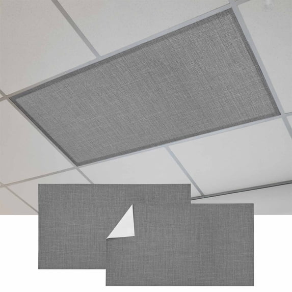 Vintage Dark Gray Magnetic Fluorescent Light Covers for Ceiling Lights 2x4Ft, Farmhouse Retro Solid Color Linen Texture Office Classroom Kitchen Drop Ceiling Light Covers Filters Shade Panel 2 Packs