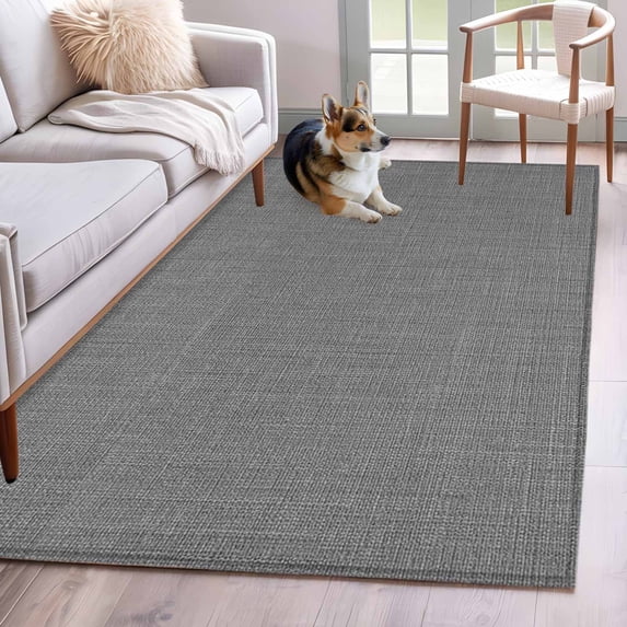 Vintage Dark Gray Runner Rug 2.7x5 FT,Non Slip Entryway Carpet,Farmhouse Retro Solid Color Linen Texture Washable Soft Floor Carpet Entrance Mat Throw Rug for Hallway Laundry Room Bedside