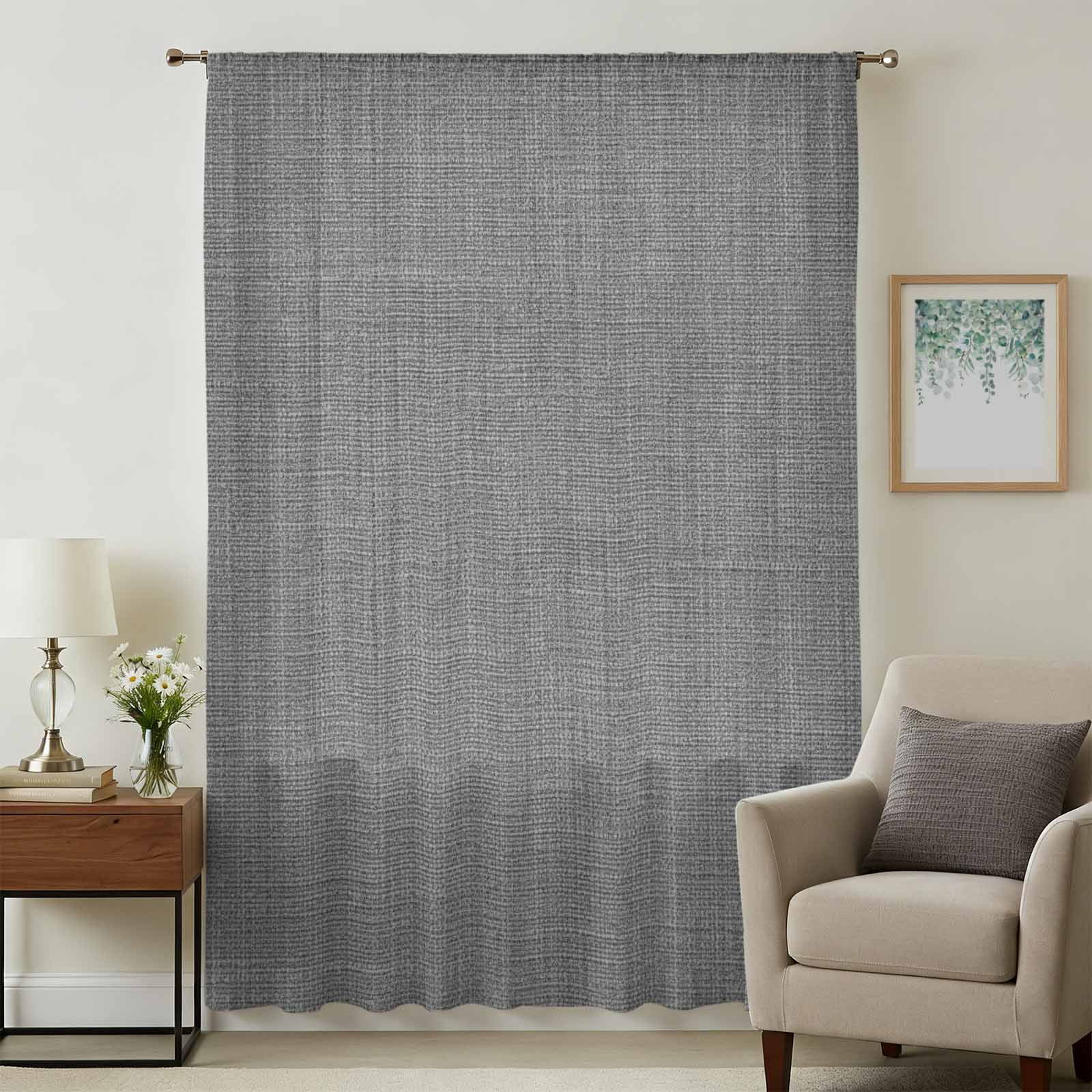 Vintage Dark Gray Sheer Curtains 45 Inches Long, Farmhouse Retro Solid Color Linen Texture Light Filering Curtains, Breathable Simi Curtain Privacy Drapes for Kitchen Bathroom Small Window Treatment