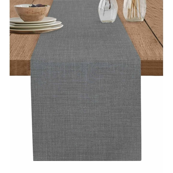 Vintage Dark Gray Table Runner 108 Inches, Farmhouse Retro Solid Color Linen Texture Bed Runner Dresser Scarves Tabletop for Indoor Outdoor Parties/Ceremony/Banquet, 13"x 108"