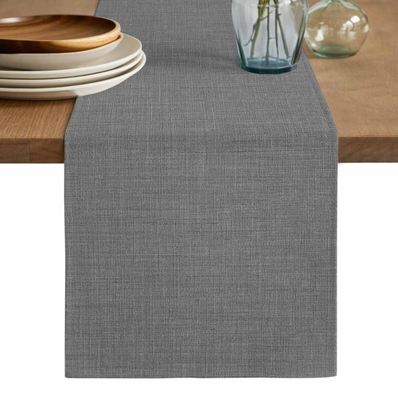 Vintage Dark Gray Table Runner, Farmhouse Retro Solid Color Linen Texture Washable Cotton Linen Table Runners 36 Inches Long, Dresser Scarf Runner for Nightstand/End Tables/Round Tables 13''x36''