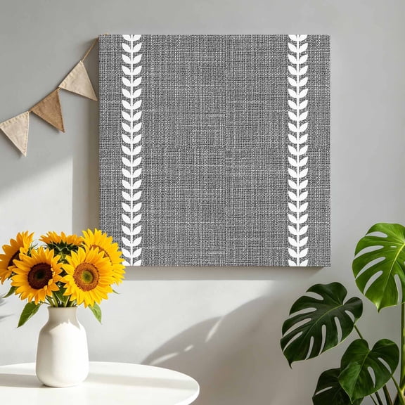 Vintage Dark Grey Canvas Wall Art for Living Room, Country Pastoral Farmhouse Minimalist Leaf Stripe Poster Print Painting for Bedroom Office Home Decoration Wall Pictures Prepare To Hang 10"x10"