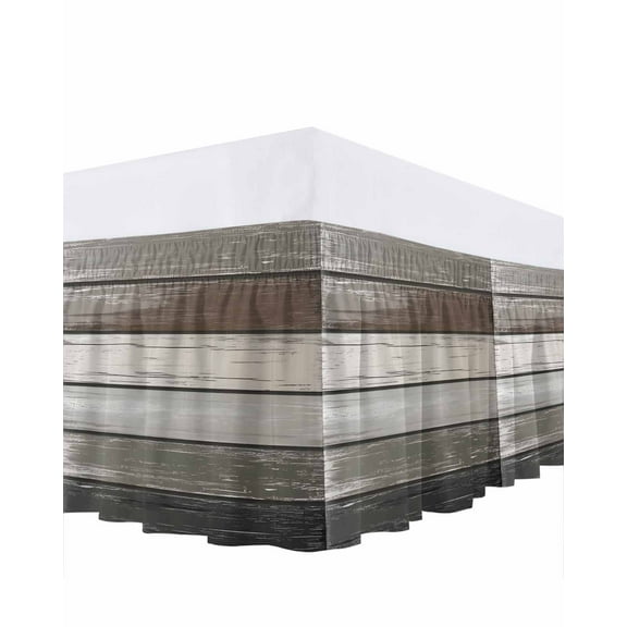 Vintage Dark Grey Stripe Bed Skirt Queen Size 16 Inch Drop, Peeling Paint Effect Texture Wrap Around Dust Ruffle Bedskirts, Wrinkle & Fade Resistant Easy Fit Bedskirt with Adjustable Elastic