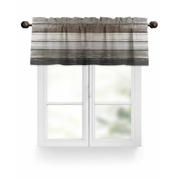 Vintage Dark Grey Stripe Valances for Windows Peeling Paint Effect Texture Valance Rod Pocket Light Filtering Short Window Treatments Curtains for Kitchen Bathroom Living Room Bedroom, 42 x 12 Inch