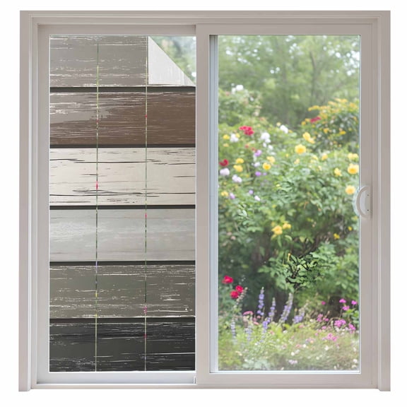 Vintage Dark Grey Stripe Window Privacy Film Peeling Paint Effect Texture Decorative Glass Window Film UV Blocking Static Cling Non-Adhesive Sticker Covering for Home Door 35.4x78.7 inches