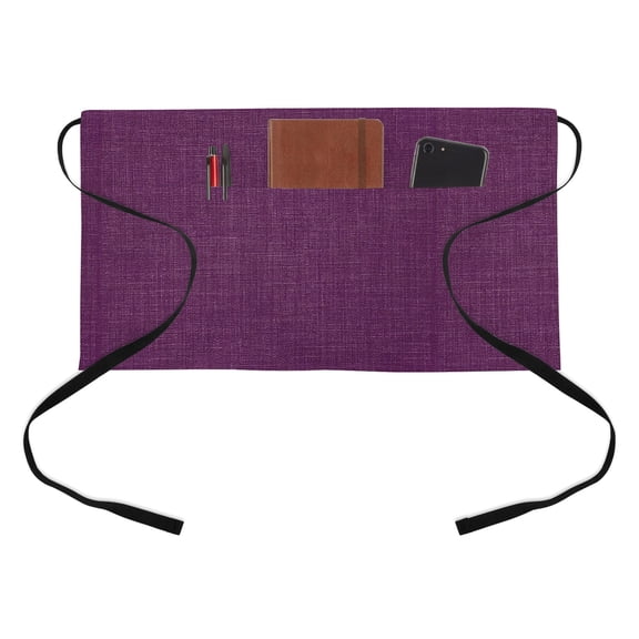 Vintage Dark Kitchen Restaurant Half Waist Apron, Purple Linen Texture Farmhouse Server Short Apron with 3 Pockets Waterproof Oil Waist Aprons for Women Waitress Waiter