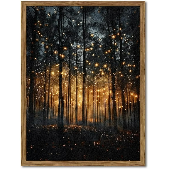 Vintage Dark Moon Botanical Wall Art William Morris Night Forest Wall Decor Paintings, 3D Texture Hand Drawn Sandstone Cottagecore Flower Artwork for Living Room Bedroom 16x12 inch Wood Framed