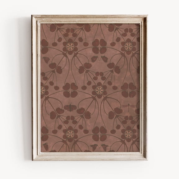 Vintage Dark Pink Th Century Pattern, Intricate Butterfly & Dragonfly Print, Antique Ornate Wall Art, French Rococo Decor, Home Decor UNFRAMED Poster, Wall Art for Decor, Present, 24x36