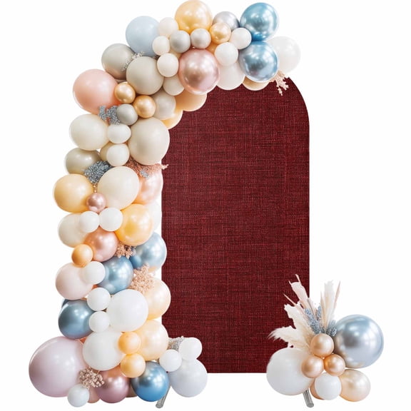 Vintage Dark Red Arch Backdrop Cover 4x1.65 Ft,Spandex Wedding Arch Stand Cover,Farmhouse Retro Solid Color Linen Texture Round Top Stretch Fitted Background Covers for Birthday Ceremony Party Decor