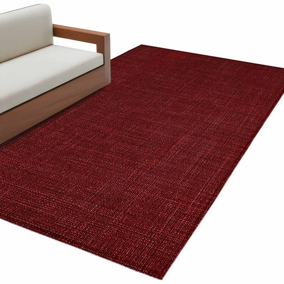 Vintage Dark Red Area Rug Washable 3x5 Entryway Rug Non-Slip Indoor Low Pile Farmhouse Retro Solid Color Linen Texture Floor Carpet Small Rugs for Bedroom Office Living Room Kitchen Entrance Nursery