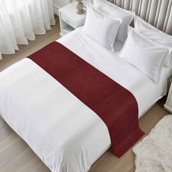 Vintage Dark Red Bed Runner Scarf Twin Size, Farmhouse Retro Solid Color Linen Texture Luxury Bed Throw Runners & Scarves for Twin Full Queen King Foot of Beds, Bedroom Hotel Decoration, 71"x20"