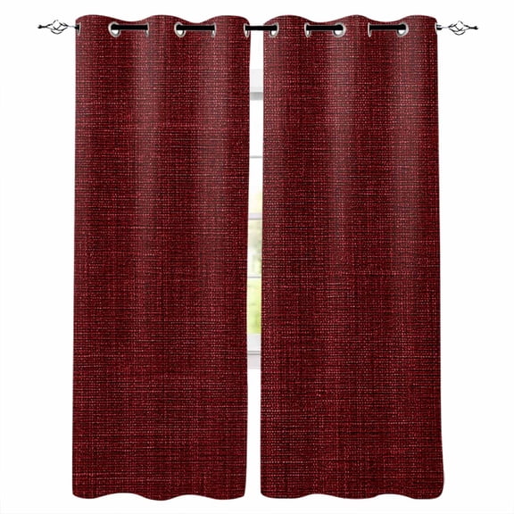 Vintage Dark Red Blackout Curtains for Bedroom Living Room Darkening Curtains 54 Inch Long Farmhouse Retro Solid Color Linen Texture Short Curtain for Small Window Treatment Grommet Drapes 42"x54"x2