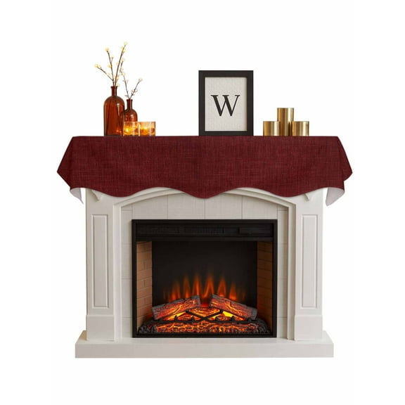Vintage Dark Red Fireplace Mantle Scarf, Farmhouse Retro Solid Color Linen Texture Mantel Cover Table Runner for Home Living Room Door Window, Indoor Outdoor Holiday Party Decor 17" x 60"