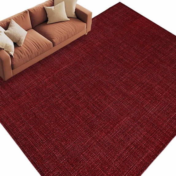 Vintage Dark Red Large Area Rugs for Bedroom Living Room, Soft Non Slip Carpet Bedside Rug, Farmhouse Retro Solid Color Linen Texture Rectangular Floor Cover Kitchen Accent Rug 5'x7' for Office