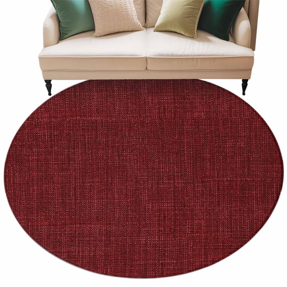 Vintage Dark Red Large Area Rugs for Bedroom Living Room, Soft Non Slip Carpet Bedside Rug, Farmhouse Retro Solid Color Linen Texture Round Floor Cover Kitchen Accent Rug 7' for Dining Room/Office