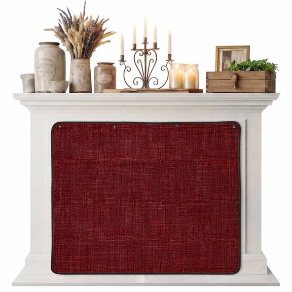Vintage Dark Red Magnetic Fireplace Cover,Fireplace Draft Blocker,Farmhouse Retro Solid Color Linen Texture Fireplaces Blanket for Heat Loss/Cold Air,Fireplaces Draft Stopper Cover for Inside 51"x39"