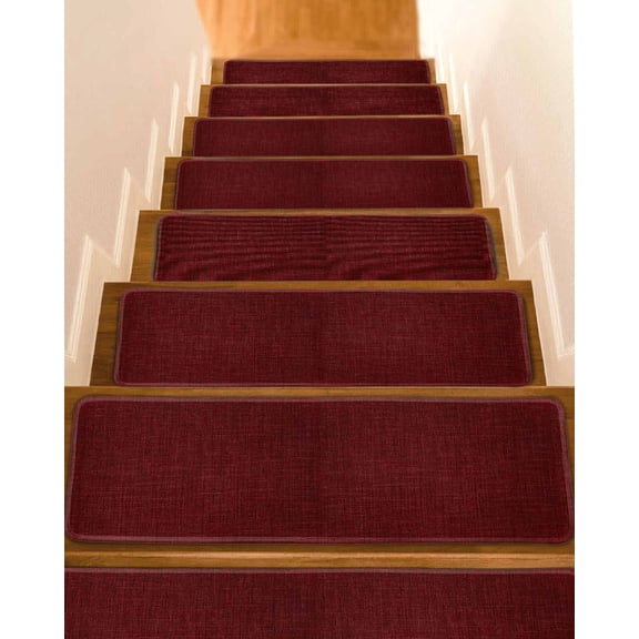 Vintage Dark Red Non-Slip Stair Treads for Wooden Steps, 15 Pack-8x30in Carpet Stair Mats with Adhesive Backing, Noise-Reducing Step Covers for Indoor Stairs, Easy to Install & Residue-Free