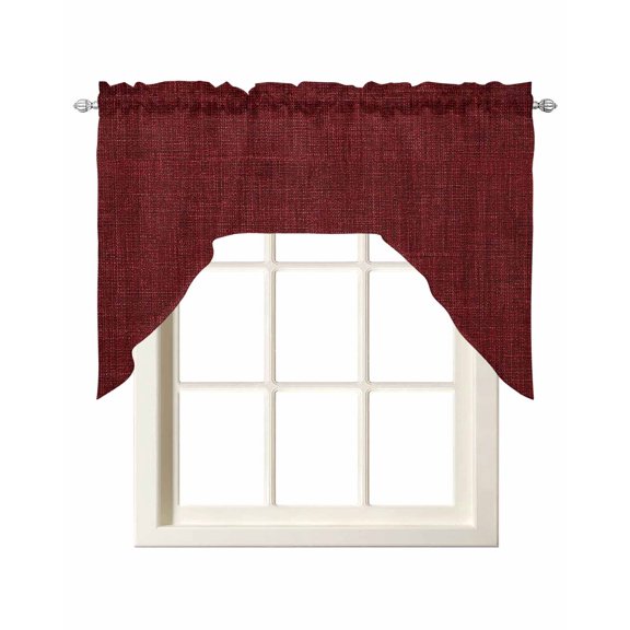 Vintage Dark Red Swag Valances for Windows, Small Curtains Drapes, Farmhouse Retro Solid Color Linen Texture Kitchen Window Curtains Over Sink Window Treatment Valance for Bedroom/Bathroom 56"x36"