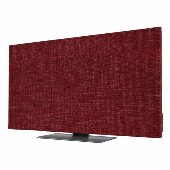 Vintage Dark Red TV Cover for 85 Inch Screen,Stretch Fabric Dustproof TV Display Protector,Farmhouse Retro Solid Color Linen Texture Elastic Slipcover Monitor Cover for Desktop Computer 74.1"x41.7"