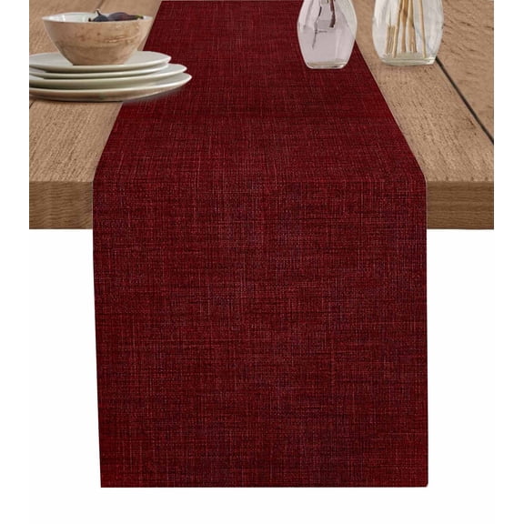 Vintage Dark Red Table Runner 70 Inches, Farmhouse Retro Solid Color Linen Texture Bed Runner Dresser Scarves Tabletop for Indoor Outdoor Parties/Ceremony/Banquet, 13" x 70"