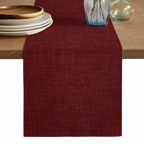 Vintage Dark Red Table Runner, Farmhouse Retro Solid Color Linen Texture Washable Cotton Linen Table Runners 36 Inches Long, Dresser Scarf Runner for Nightstand/End Tables/Round Tables 13''x36''