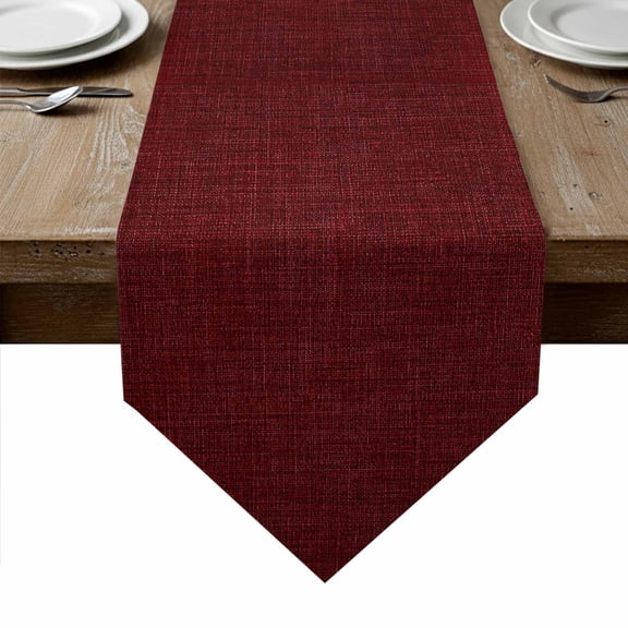 Vintage Dark Red Table Runner Linen Burlap Table Runner 72 Inches Long Farmhouse Retro Solid Color Linen Texture Dresser Scarves for Kitchen Island Coffee Dining Room Party Holiday Decoration 13"x72"