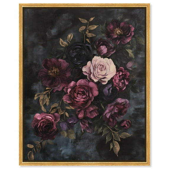 Vintage Dark Roses Canvas Gothic Art Prints by Art Remedy, Gold Frame, 24 x 30