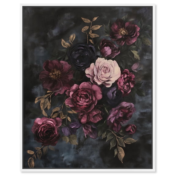 Vintage Dark Roses Canvas Gothic Art Prints by Art Remedy, White Frame, 30 x 36