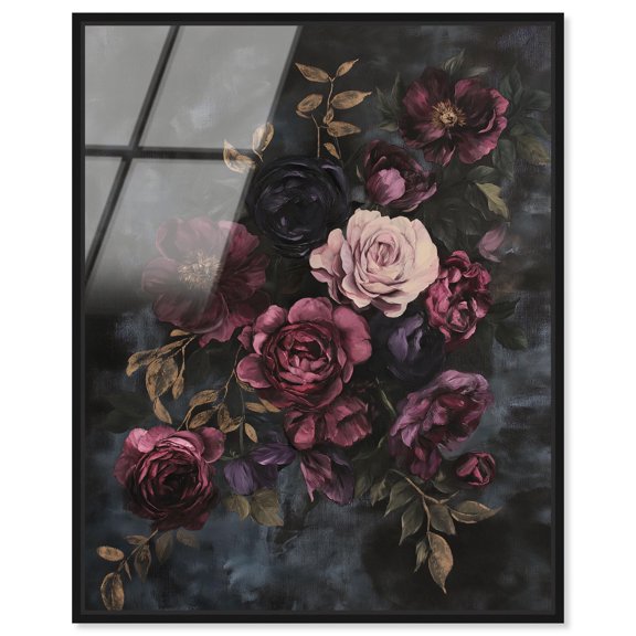 Vintage Dark Roses Framed High-Gloss Acrylic Glass Wall Art Gothic Art Prints by Art Remedy, Black Frame, 20 x 24