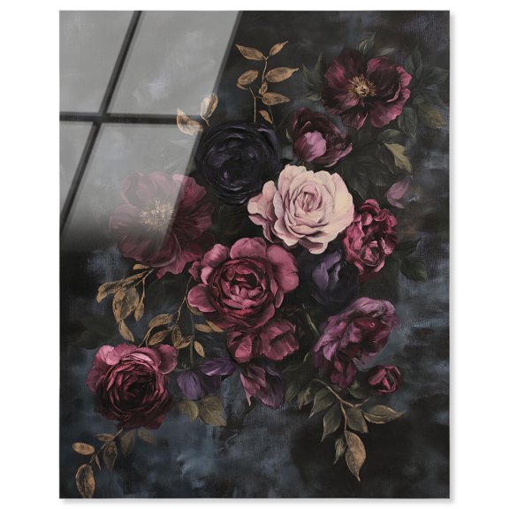 Vintage Dark Roses High-Gloss Frameless Acrylic Glass Wall Art Gothic Art Prints by Art Remedy, Ready to Hang, 24 x 30