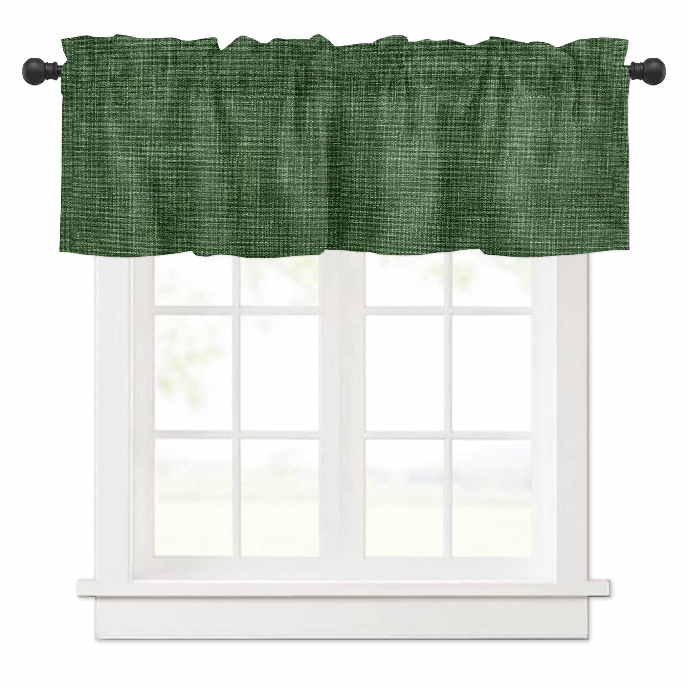 Vintage Dark Valances for Windows Green Linen Texture Farmhouse Rod Pocket Curtain Valance Window Treatment Short Curtains for Kitchen Living Room, 60"x18"