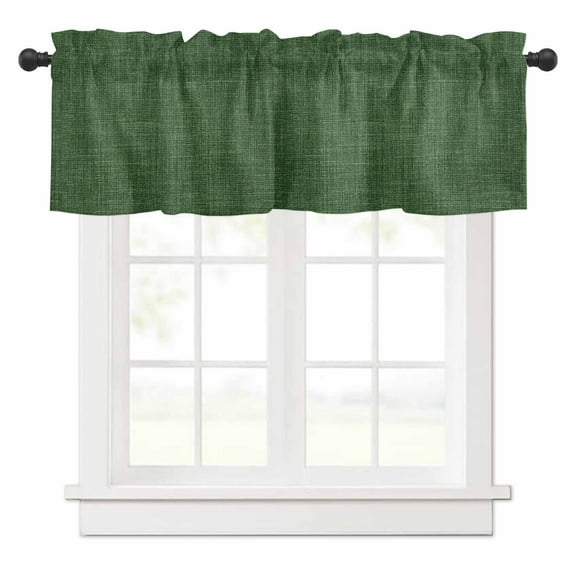 Vintage Dark Valances for Windows Green Linen Texture Farmhouse Rod Pocket Curtain Valance Window Treatment Short Curtains for Kitchen Living Room, 60"x18"
