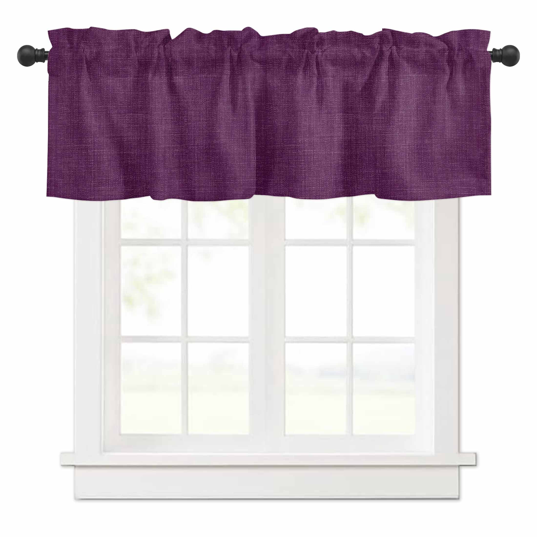 Vintage Dark Valances for Windows Purple Linen Texture Farmhouse Rod Pocket Curtain Valance Window Treatment Short Curtains for Kitchen Living Room, 54"x18"