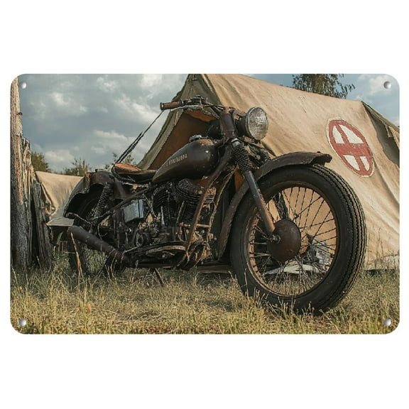 Vintage Davidson WLA Military Motorcycle Wall Art, 12x8" - Traditional Iron Home Decor for Living Room, Bedroom, Bar
