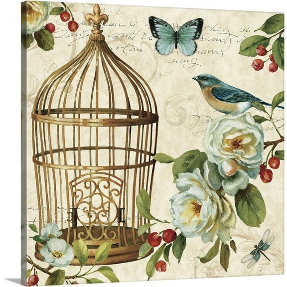 Great Big Canvas "Free as a Bird II"  by Lisa Audit Brown Gray vintage  Wrapped Canvas Print Wall Artwork
