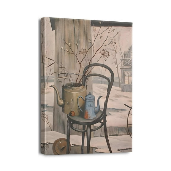 Vintage Decor - Framed Canvas Art Print 12x16, Rustic Neutral Painting Design by Esteemed Artist