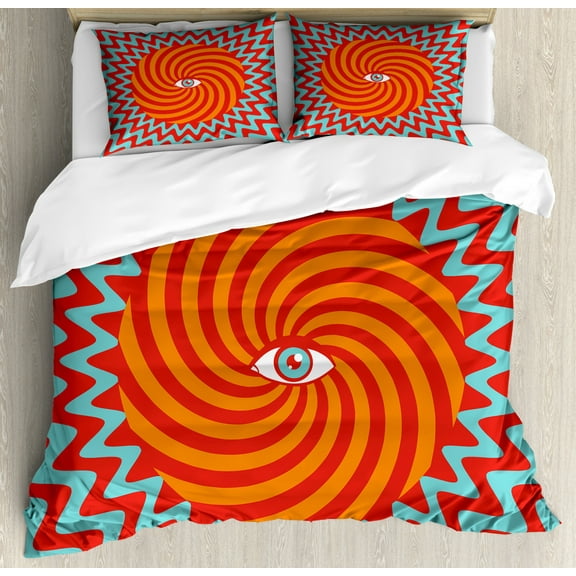 Vintage Decor King Size Duvet Cover Set, Inner Eye in Centre of Spiral Lines with Concentric Circle Pattern Hypnotic Art, Decorative 3 Piece Bedding Set with 2 Pillow Shams, Multi, by Ambesonne
