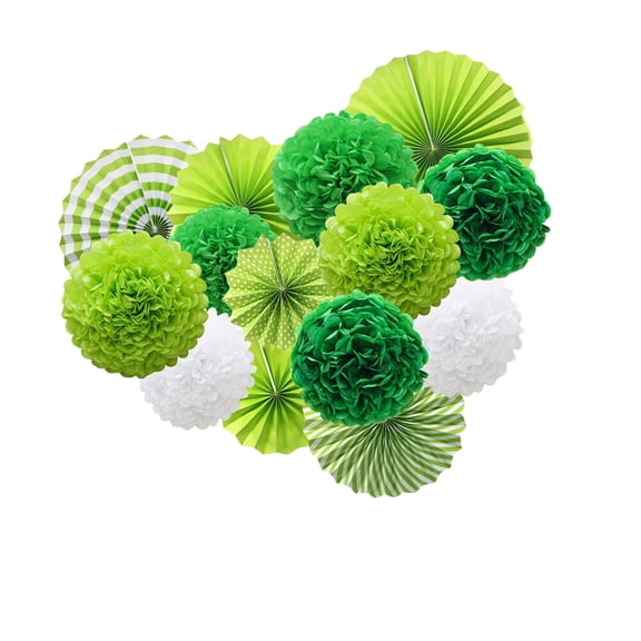 1 Set Paper Fan Flower Paper Flower Ball Kit St. Patrick Day Green Theme Layout Decor for Home