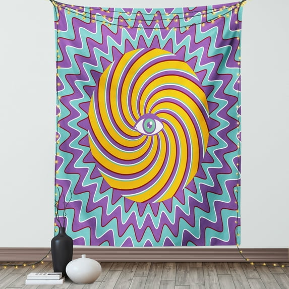 Vintage Decor Tapestry, Third Eye Symbol inside Hypnotic Spiral Circles Trippy Lines Mystic Hippie Boho, Wall Hanging for Bedroom Living Room Dorm Decor, 60W X 80L Inches, Multi, by Ambesonne