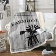 thumbnail image 1 of Vintage Decor Throw Blanket Teens Rustic Farmhouse Windmill Fuzzy Blanket Throw Size Retro Wooden Plank Fleece Blanket, Western Country Style Sherpa Blanket for Cowboy Cowgirl, Grey Black, 1 of 6