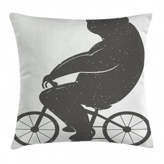 Vintage Decor Throw Pillow Cushion Cover, Bear on a Bike Cute Humor Parody Stylized Modern Funny Cycling Hipster Artwork, Decorative Square Accent Pillow Case, 18 X 18 Inches, Grey, by Ambesonne
