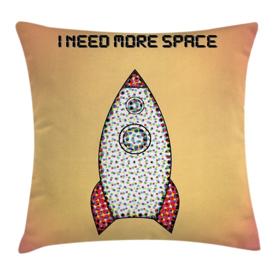 Vintage Decor Throw Pillow Cushion Cover, Quote with Radiant Tone Futuristic Spaceship Rocket Moon Cosmos Humor Artwork, Decorative Square Accent Pillow Case, 20 X 20 Inches, Multi, by Ambesonne