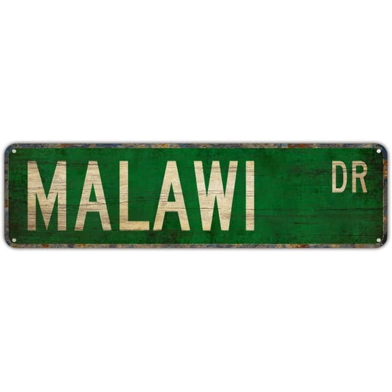 Vintage Decor Wall Signs Malawi Malawi Gift Malawi Sign Malawi Visitor Souvenir Tin Metal Street Sign Lane Avenue Street Way Green 16X4 inches