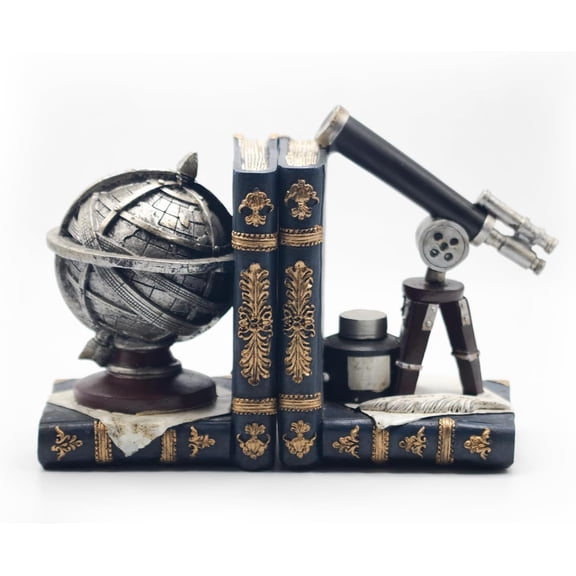 Vintage Decorative Bookends, Armillary Sphere and Space Telescope Unique Bookends for Home Office Schools
